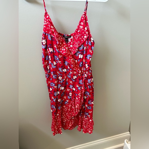 Express Wrap Font Spaghetti Strap Floral Dress Size Medium - Picture 3 of 5